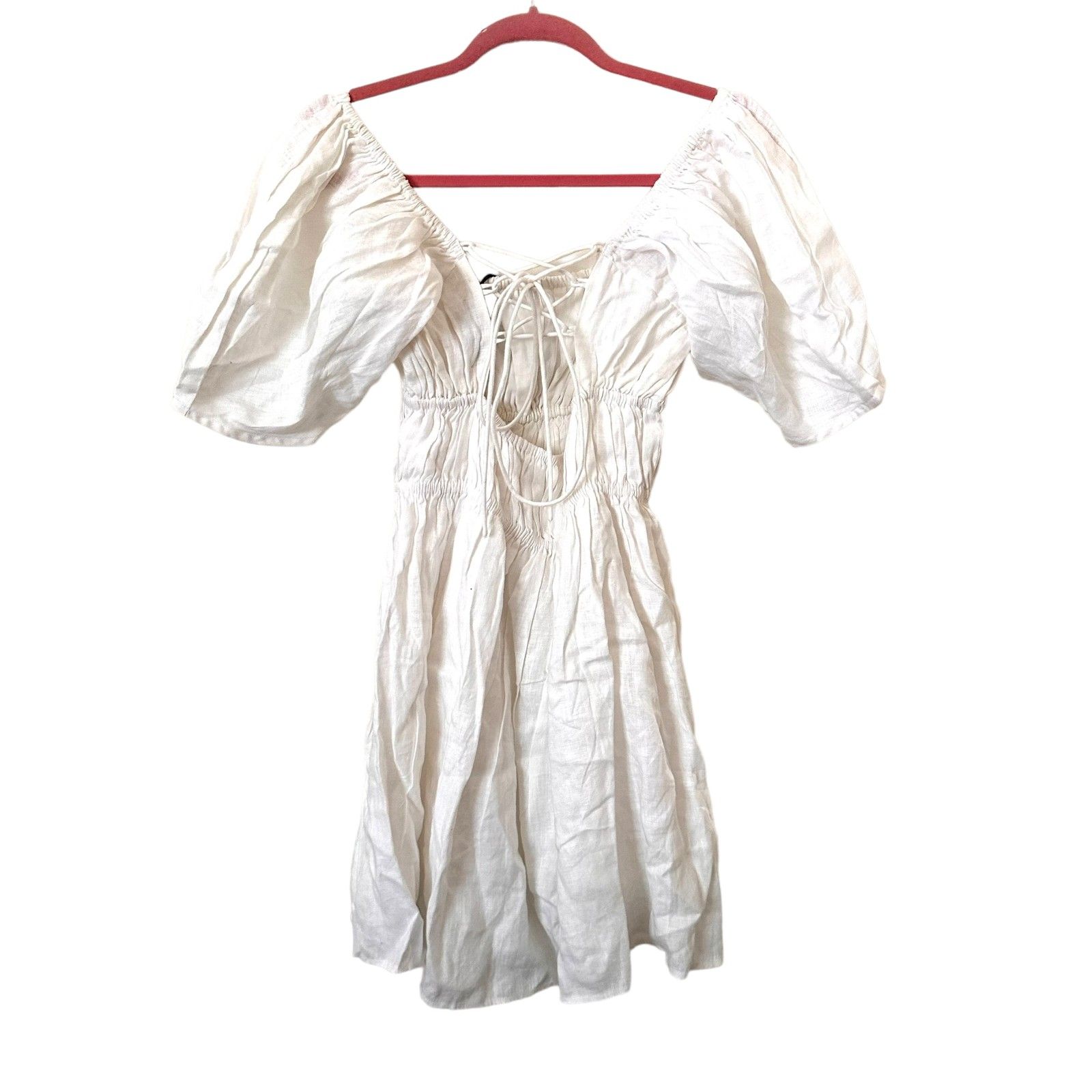 Summer Away Sydney Linen Puff Sleeve Poplin Mini Dress Nwt Sz Small — image 3 of 7